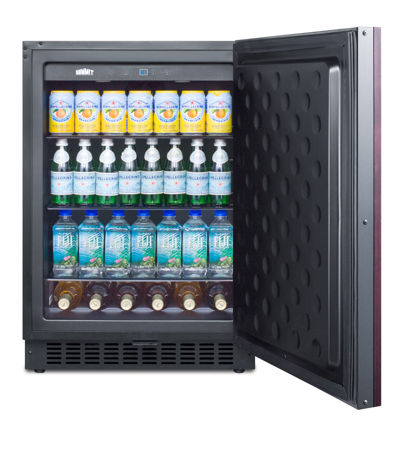 Outdoor all-refrigerator for built-in use, with digital thermostat, panel-ready door, and black cabinet